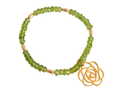 Armband vergoldet mit Peridoten und Rosen-Anhänger Bronze