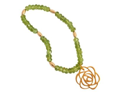 Armband vergoldet mit Peridoten und Rosen-Anhänger Bronze