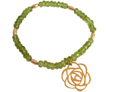 Armband vergoldet mit Peridoten und Rosen-Anhänger Bronze