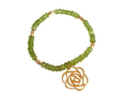 Armband vergoldet mit Peridoten und Rosen-Anhänger Bronze