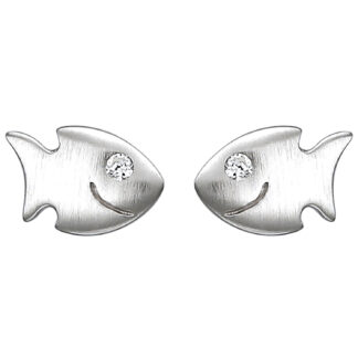 Ohrstecker "Fisch" 925 Silber mit 2 Zirkonia weiß