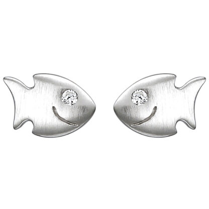 Ohrstecker "Fisch" 925 Silber mit 2 Zirkonia weiß