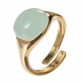 Ring flexibel 925 Silber/vergoldet mit Chalcedon meeresgrün