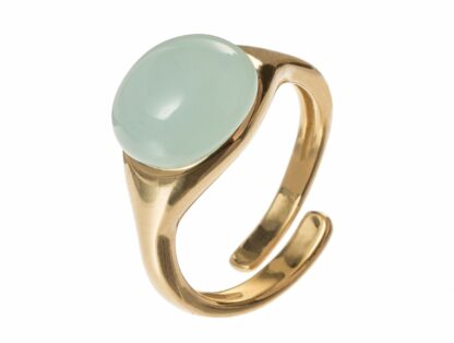 Ring flexibel 925 Silber/vergoldet mit Chalcedon meeresgrün