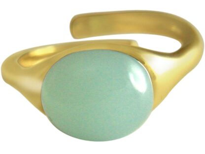 Ring flexibel 925 Silber/vergoldet mit Chalcedon meeresgrün
