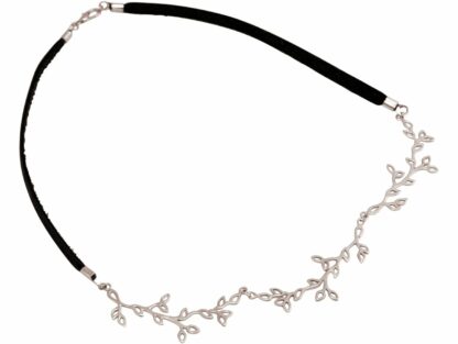 Collier "Zweig" 925 Silber und Leder schwarz