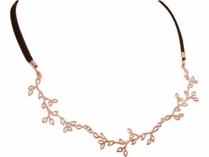 Collier "Zweig" 925 Silber/rosévergoldet und Leder schwarz