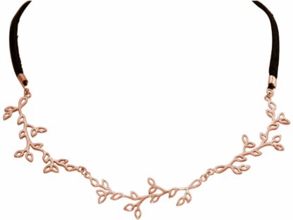 Collier "Zweig" 925 Silber/rosévergoldet und Leder schwarz