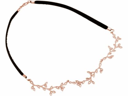 Collier "Zweig" 925 Silber/rosévergoldet und Leder schwarz