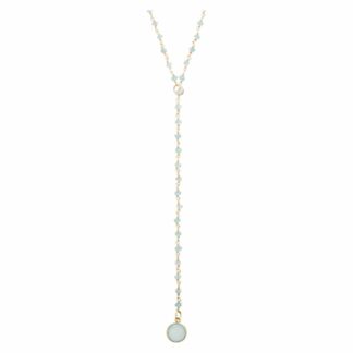 Y-Halskette 925 Silber/vergoldet mit Chalcedonen meeresgrün