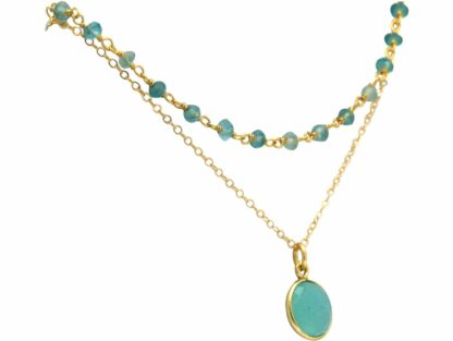 Collier-Doppel 925 Silber/vergoldet mit Chalcedonen in meeresgrün