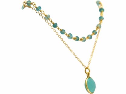 Collier-Doppel 925 Silber/vergoldet mit Chalcedonen in meeresgrün