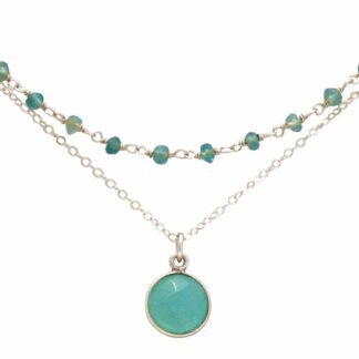 Collier-Doppel 925 Silber mit Chalcedonen in meeresgrün