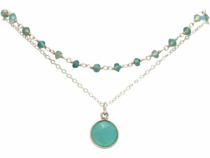 Collier-Doppel 925 Silber mit Chalcedonen in meeresgrün