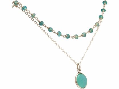 Collier-Doppel 925 Silber mit Chalcedonen in meeresgrün