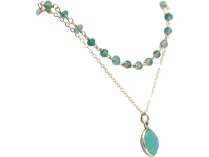 Collier-Doppel 925 Silber mit Chalcedonen in meeresgrün