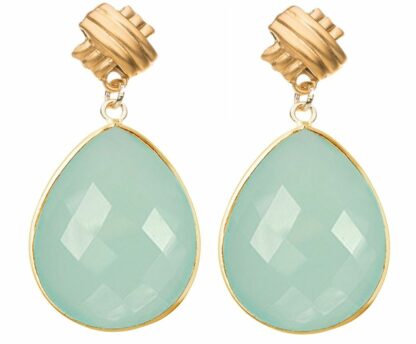 Ohrstecker 925 Silber/ vergoldet mit Chalcedon-Tropfen meeresgrün