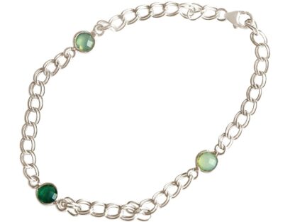 Armband 925 Silber mit Smaragd und 2 Chalcedonen meeresgrün