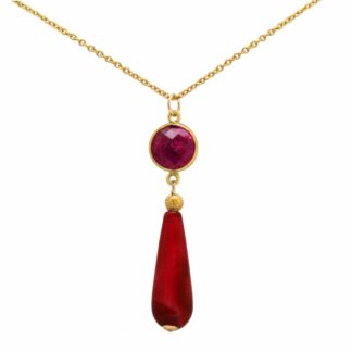 Collier 925 Silber/vergoldet mit Rubin und Achat rot