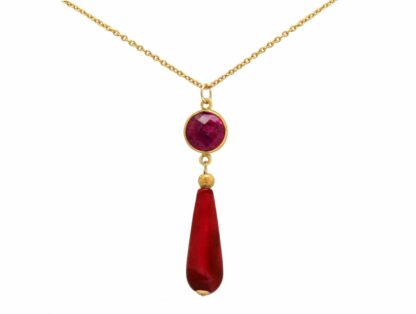 Collier 925 Silber/vergoldet mit Rubin und Achat rot