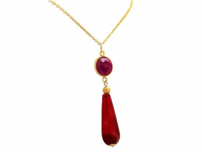 Collier 925 Silber/vergoldet mit Rubin und Achat rot