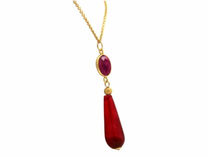 Collier 925 Silber/vergoldet mit Rubin und Achat rot