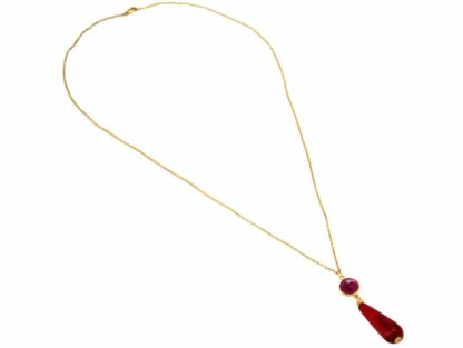 Collier 925 Silber/vergoldet mit Rubin und Achat rot