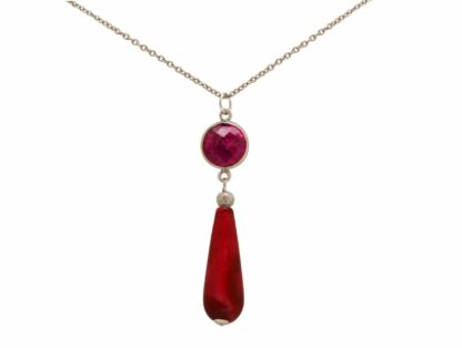 Collier 925 Silber mit Rubin und Achat-Tropfen rot