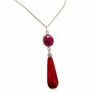 Collier 925 Silber mit Rubin und Achat-Tropfen rot