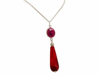 Collier 925 Silber mit Rubin und Achat-Tropfen rot