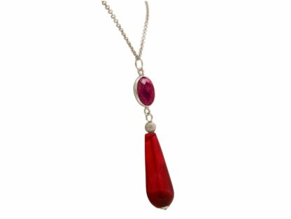 Collier 925 Silber mit Rubin und Achat-Tropfen rot