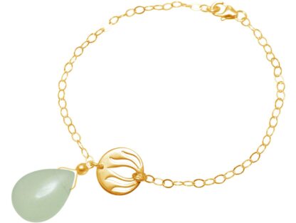 Armband 925 Silber/vergoldet mit Lotus-Blume und Chalcedon-Tropfen