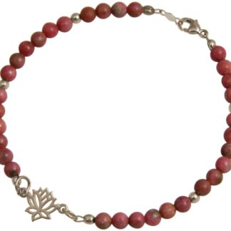 Rhodonit-Armband mit Lotus-Blume 925 Silber