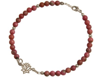 Rhodonit-Armband mit Lotus-Blume 925 Silber