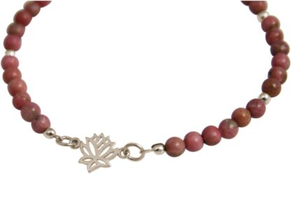 Rhodonit-Armband mit Lotus-Blume 925 Silber