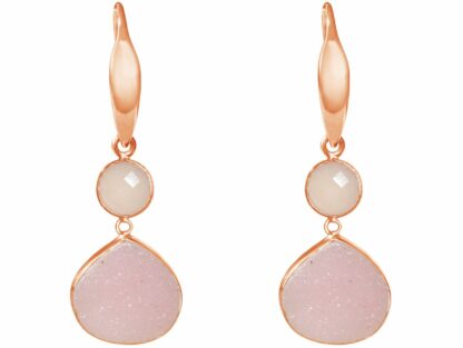 Ohrhaken 925 Silber/rotvergoldet mit Rosenquarz und Achat Druse rosé
