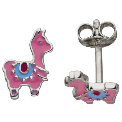 Kinder Ohrstecker "Lama" 925 Silber mit Lack rosa