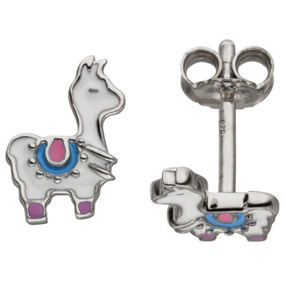 Kinder Ohrstecker "Lama" 925 Silber mit Lack weiß