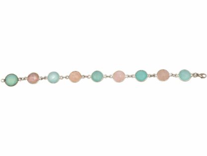 Armband 925 Silber mit Chalcedonen meeresgrün und Rosenquarzen