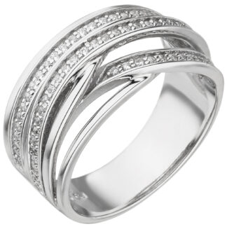 Mehrbahnen-Ring 925 Silber mit 73 Zirkonia weiß