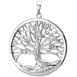 Anhänger "Lebensbaum" 925 Silber mit 7 Zirkonia weiß