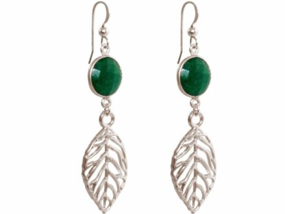 Ohrhaken „Blatt“ 925 Silber mit Smaragden