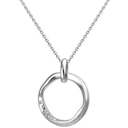 Collier mit Anhänger rund 925 Silber und 10 Zirkonia weiß