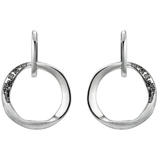 Ohrhaken rund 925 Silber/teileismatt mit 18 Zirkonia weiß