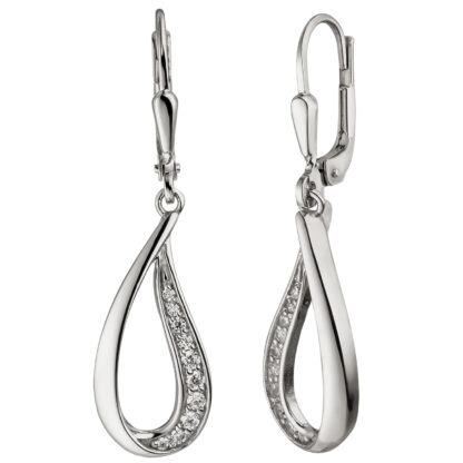 Boutons Tropfenform 925 Silber mit 20 Zirkonia weiß