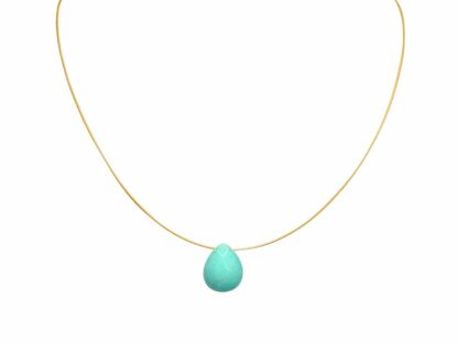 Collier vergoldet mit Jade-Tropfen hellblau