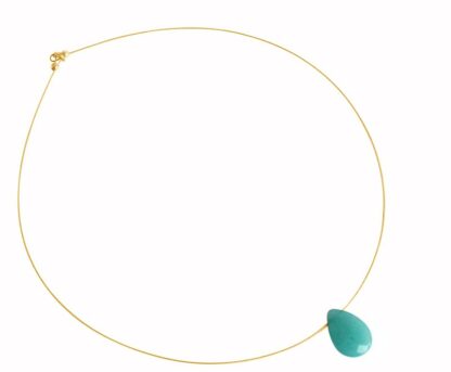 Collier vergoldet mit Jade-Tropfen hellblau