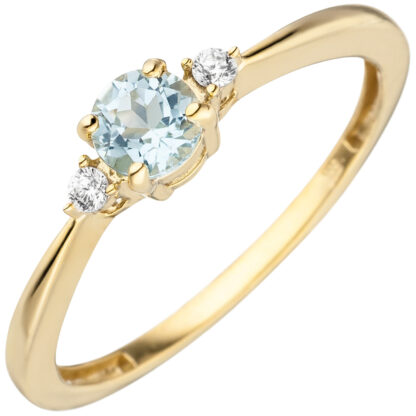 Ring 333 Gelbgold mit Blautopas und 2 Zirkonia weiß