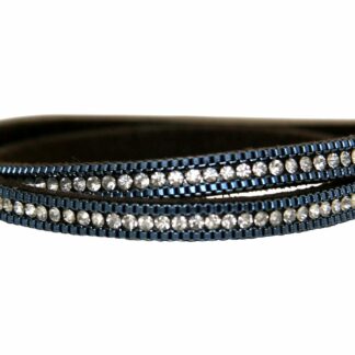 Wickel-Leder-Armband mit Kette 925 Silber und Strass