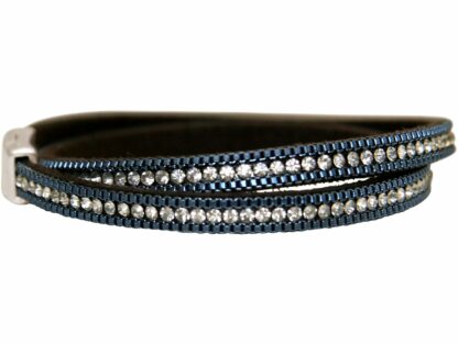 Wickel-Leder-Armband mit Kette 925 Silber und Strass